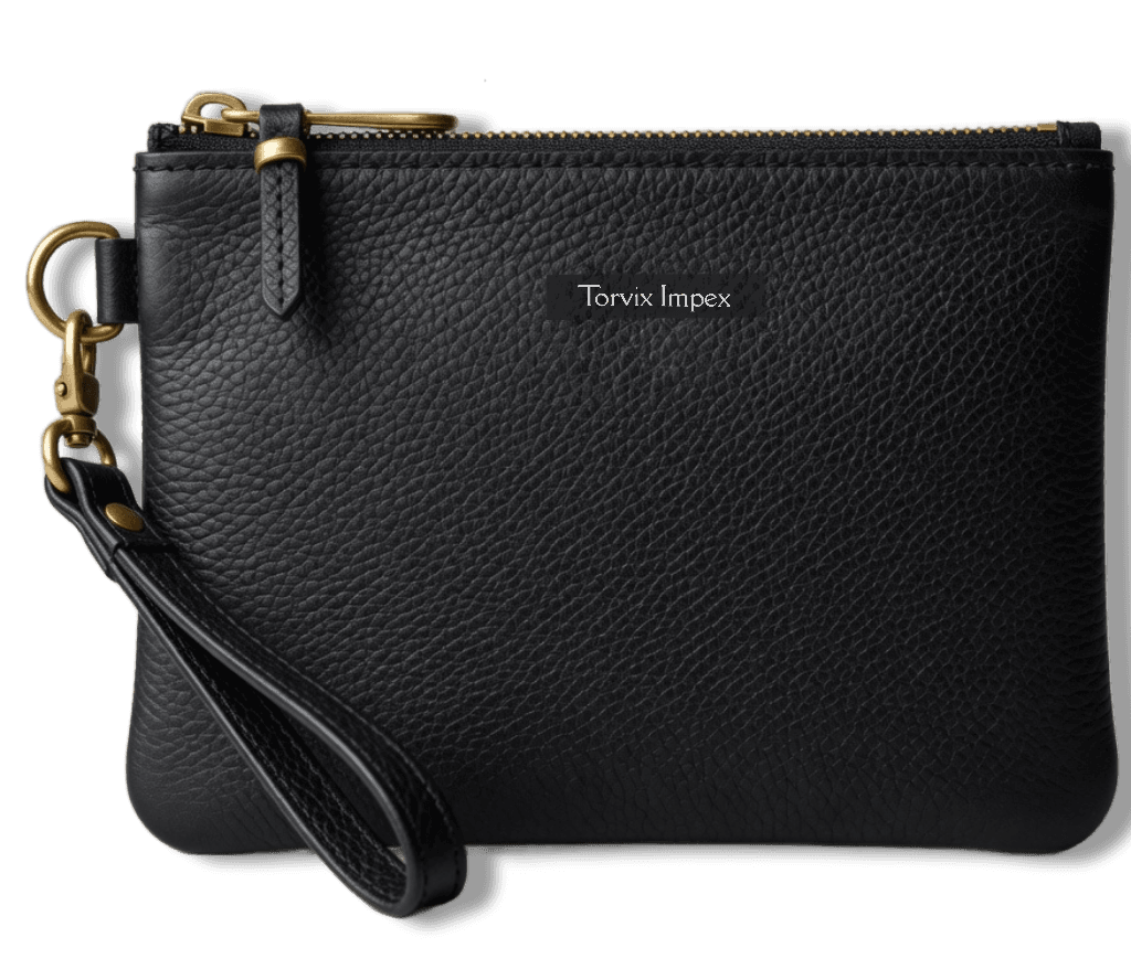 Pebbled Leather Solid Brass Zipper Pouch - Unisex